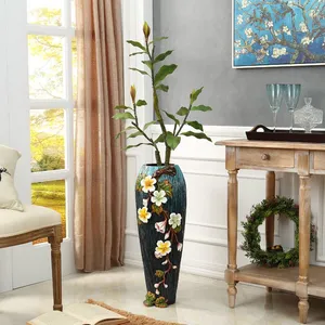 European Retro Hand Made Creative Soft Decor Green Ceramic Floor Vase For Office Hotel thumbnail-2