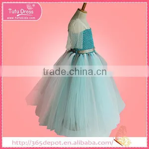 Fancy Cap Sleeve Girls' Dress Silvery Waistband & Gauze Tulle Trail thumbnail-5