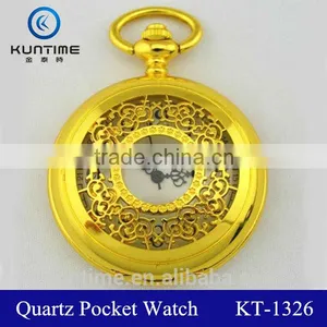 Gold Pocket Watch China Retailer Wholesale in Bulk All Gold Hollow Pattern Digital Quartz Pocket Watch thumbnail-1