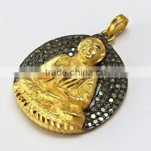 Wholesale Vintage Style Gold Polish Buddha 925 Sterling Silver Pendant, Silver Jewelry Supplier India thumbnail-4