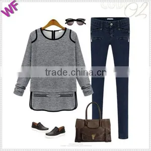 Sexy Hot! High Quality 2015 Blouses Women Long Sleeve Sexy T Shirt Dress Blue Gray Blouse Shirts Female Blouse thumbnail-4