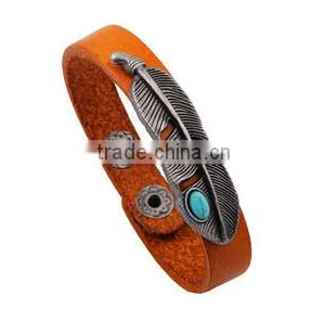 Factory Top Selling Wholesale Feather Leather Bracelet Jewelry/ thumbnail-2