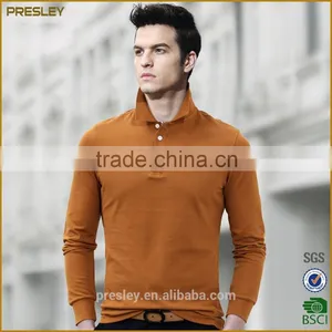 Orange Pure Color Cotton Longsleeve Men's Polo t Shirts thumbnail-1