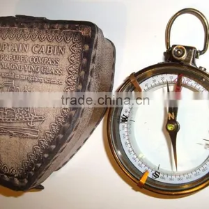 SOLID BRASS NAUTICAL MAP READER COMPASS - MAGNIFYING GLASS COMPASS WITH LEATHER CASE 13526 thumbnail-6