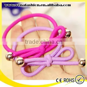 Small Quantity Knot Hair Bows Girls Elastic Hair Band With Beads thumbnail-6