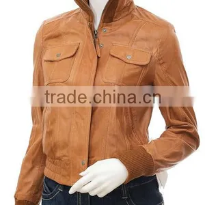 Women Leather Jackets With Straight Collar thumbnail-1