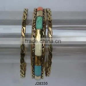 Brass Chain Style and Bone Mosaic Bracelet on Brass Base thumbnail-1