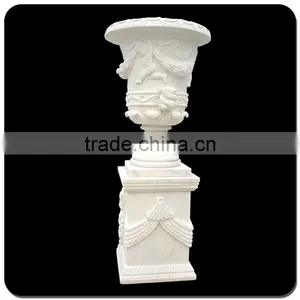 Large White Marble Stone Carving Flowerpot for Garden thumbnail-2