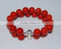Wholesale 19CM 10mm Double Strands Round Red Coral Gemstone Bracelet With Sterling Silver Clasp thumbnail-1