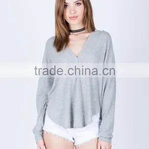 Cut and Sew Hoodie Plunging V-neck Long Sleeves Very Soft Brushed Knit Fabric Super Cozy Athletic Muscle Fit Hoodie For Women thumbnail-2