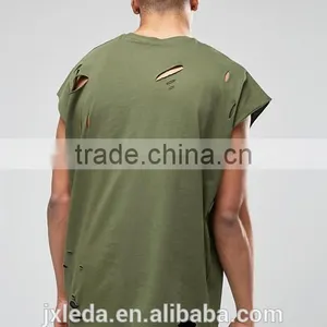Customize Men Cheap 100% Cotton Super Oversized Jersey T-shirt With Distressing and Curved Hem thumbnail-2