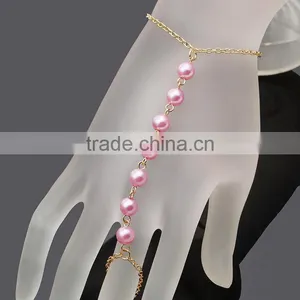 Colorful Pearl Finger Bracelet, Custom Handmade Finger Ring Bracelet, Slave Bracelet With Finger Ring thumbnail-5