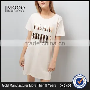 MGOO Customize Pyjamas Pink Metallic Team Bride Nightshirt 100% Cotton Longline Sleepwear Gold Print Logo thumbnail-1