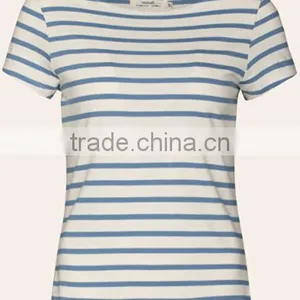 2017 Fashion Women Short Sleeve Organic Cotton Sailor T-shirt Printed thumbnail-1