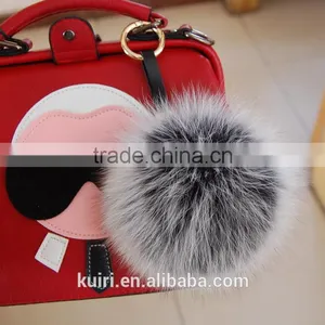 2016 Beautiful Bag or Garment Car Charms Pure Colors Pompom Wholesale Genuine Fox Fur Pom Pom Keychain thumbnail-5