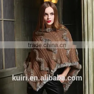 2017 New Hot Real Knitting Woolen Rabbit Fur Poncho Womens Casual Rabbit Fur Hooded Shawl With Rabbit Fur Tassels Capes thumbnail-5