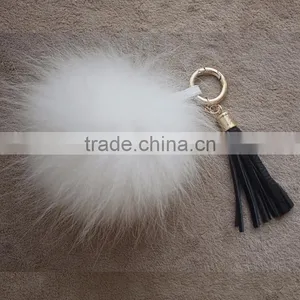 Myfur Hot Pink Rose Ladies Fashion Real Fox Fur Pom Pom Bag Charm With Leather Tassel thumbnail-3