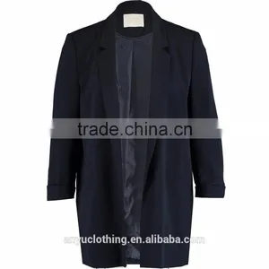 Machine Washable Fashion Navy Open Long Blazer for Women thumbnail-1