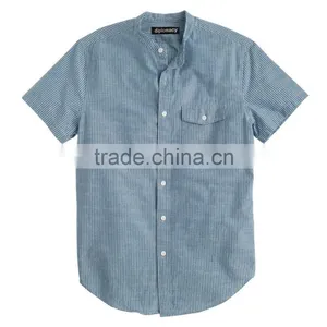 2015 Classic Fit Short Sleeve Stand Collar Shirt in Deep Cove Stripe Classic Design Hot Sell Custom Striped Shirt thumbnail-4