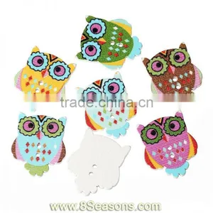 Wood Painting Sewing Buttons Scrapbooking Owl Halloween 2 Holes Mixed 3cm x 2.5cm(1 1/8" X1"),100PCs,Bulk thumbnail-1
