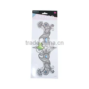 Paper Removable Waterproof Sternum Tattoo Sticker Body Art Green Flower Leaves Pattern Custom Temporary Tattoos Printing thumbnail-1