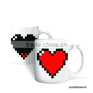 2016 New Arrival Magic Ceramic Coffee Tea Milk Hot Cold Heat Sensitive Color-Changing Mug Cup Pixel Heart Lovely Gift thumbnail-1