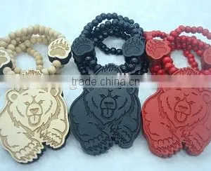 Pendant Christian Rasta Wooden Beads Hip Hop Necklace thumbnail-1