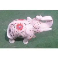 Marble Elephant Statue Real Stone Hand Carved Lattice Work Handmade Gift thumbnail-1