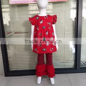 Charming Kids Stripe Ruffle Cotton Girls Boutique Clothes thumbnail-1