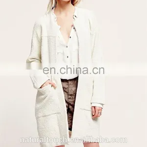 Super Luxe Without Buttons Long Cardigan Collarless Textured Coat thumbnail-2
