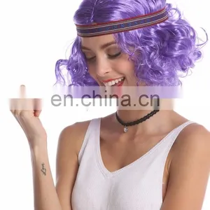 Synthetic Purple Short Wigs With Headband P-W235 thumbnail-2