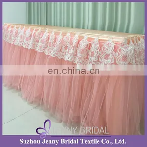 TC091 Pink Wedding Table Skirting Designs 8' Rectangular Table Tulle Puffy Skirt thumbnail-3