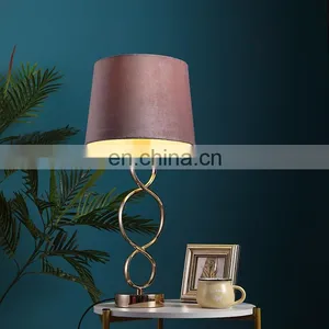 Factory Wholesale Living Room Lighting Custom Luxury Metal Bedside Lamps With Pink Lampshade thumbnail-3