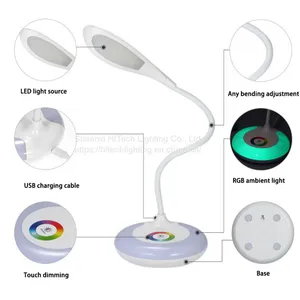 USB Rechargeable LED Desk Lamp Touch Switch White Color Lighting LED Reading Table Lamp With Colorful Night Light For Bedside thumbnail-3