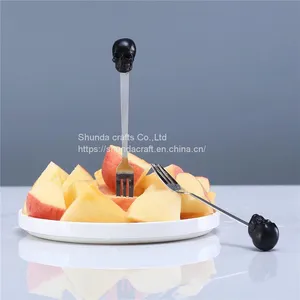 Head Skulls Knife Skeleton Resin Shelf For Home Kitchen Shelf,Black Skull Fruit Fork Set thumbnail-1