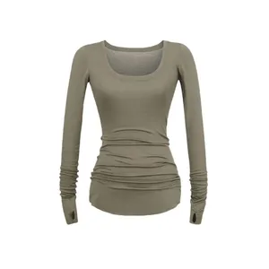 Solid Color Design Niche Long Sleeve Sleeve T-shirt Sexy Spice Girl Big U Collar Light Breathable Base Shirt thumbnail-3