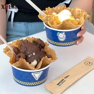 Custom Print 4 6 8 12 oz Disposable Food Grade Packaging Tub Biodegradable Yogurt Paper Bowl Ice Cream Cups thumbnail-4