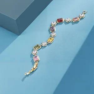 Hip Hop Style 10mm Colorful Tennis Bracelet Sparkling Mixed Gemstone Cross Zircon Geometric Pattern Iced Opal Bracelet for Women thumbnail-4