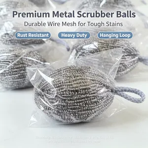Hangable Oval Steel Wire Scrub Ball With Braided Lanyard Anti‑Rust No Loose Wire Kitchen Cleaning Supplies thumbnail-2