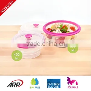 400ml Foldable Airtight Silicone Food Container With PP Lid , Platinum Silicone, BPA FREE, FDA, LFGB, DGCCRF Quality Choice thumbnail-2