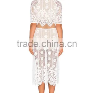 2016 Women Summer Two Pieces Lace Blouse and Skirt thumbnail-4