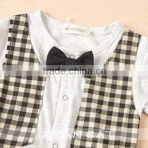2016 Summer Baby Boy Handsome Modeling Fake Vest Kids Boy Tie Bow Baby Romper Children Boy Junpsuits thumbnail-4