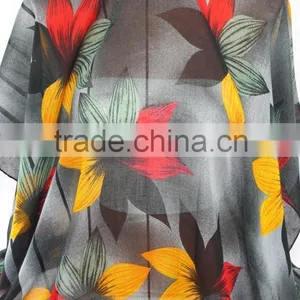 High Quality Large Elegant Flower Printing Encrypt Polyester Voile Scarf for Women thumbnail-4