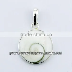 Round Shiva Eye Pendant Shell Set In Precious Sterling Silver thumbnail-1