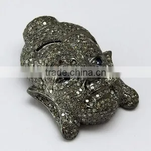 Lucky Buddha !! Blue Sapphire & Diamond 925 Sterling Silver Pendant, Silver Jewellery India thumbnail-1