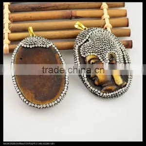 LFD-0090P ~ Wholesale Brown Ox Bone Buddha Head Oval Pendant Crystal Rhinestone Paved Charms Pendants Jewelry Finding thumbnail-3