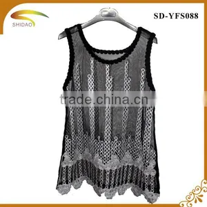 Latest Summer Loose Casual Fashion Crochet Lace Blouse Embroidered Lace Sleeveless Women Tops Blouse thumbnail-6