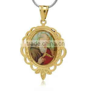 Plated Gold Stainless Steel Medal Classic Religious Jesus Epoxy Prayer for Rosary thumbnail-1