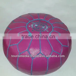 Fuschia Handmade Moroccan Leather Pouffe Ottomans Pouf thumbnail-1