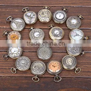 Random Color More Watch Necklace Old Simple Round Antique Bronze Round Pocket Watch Necklace Pendant Map Watch Necklace thumbnail-1